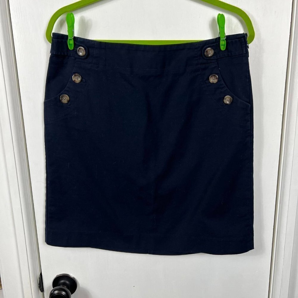 Ann Taylor navy side button A-line mini skirt.  Size 10